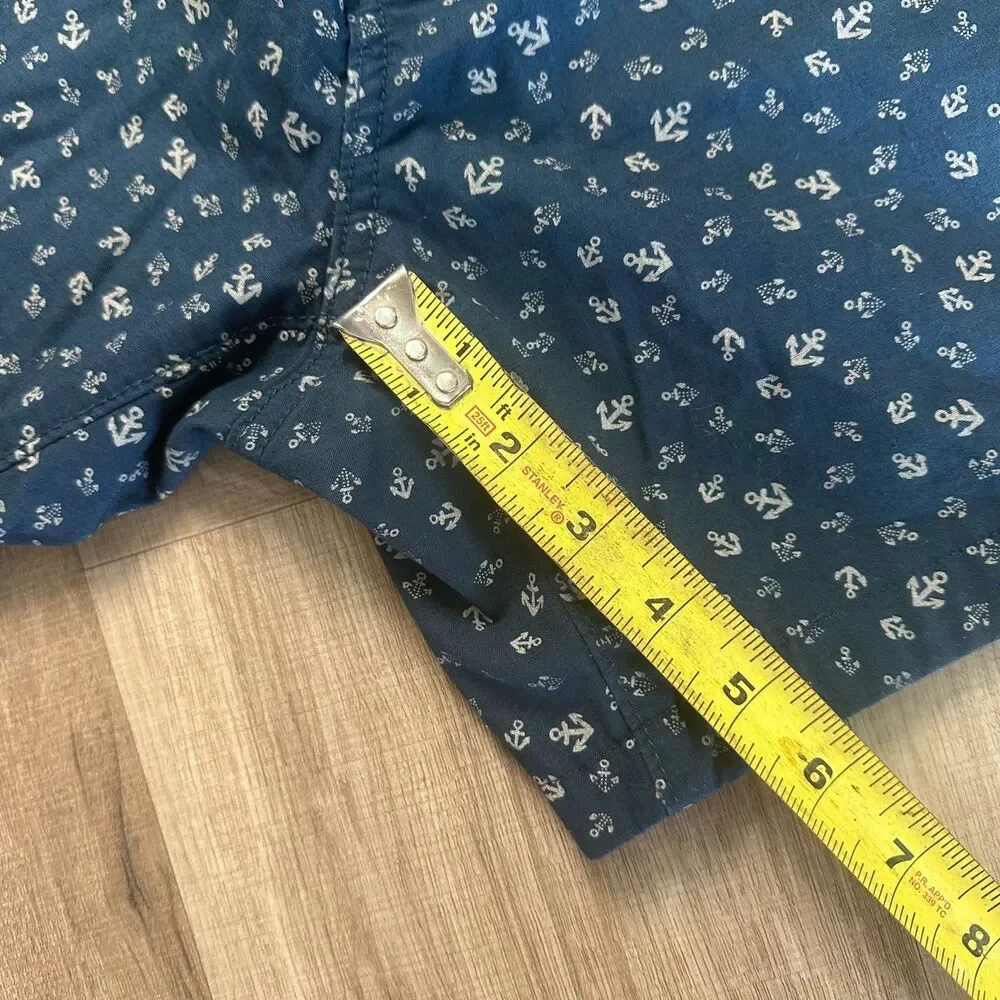 Dockers Mens L Large Stretch Shorts Flat Front Blue Nautical Anchor Casual Chino
